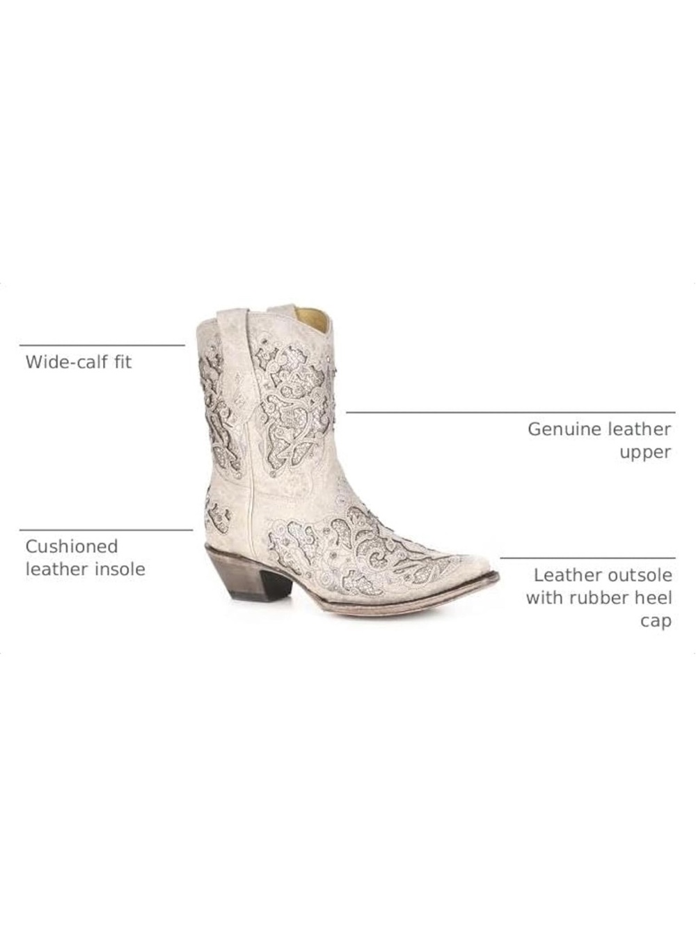 Corral Cowboy Boots WHITE GLITTERED SNIP TOE WEDDING booties 7.5 Women’s cowgirl - Picture 6 of 13